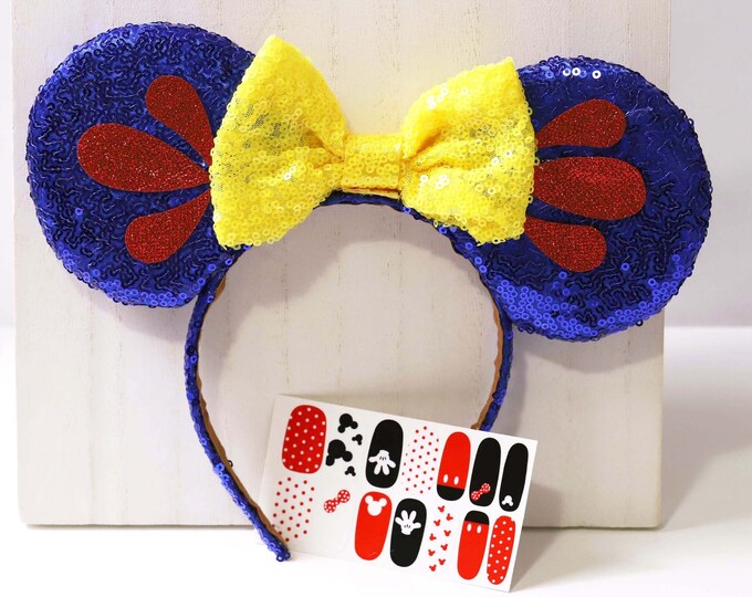 Mickey Mouse Accessories - Disneyworld Headband with Nail Wraps / Minnie Ears Headband with Nail Strips / Disneyland Headband / Nail Sticker