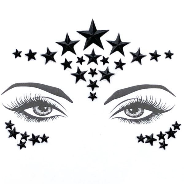 Black Star Face Gems / Holiday Festival Face Crystal Stickers / Halloween Adhesive Face Stickers / Coachella Goddess Princess Super Woman