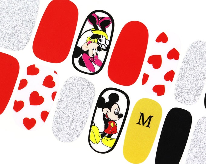 Mickey Hearts Nail Wraps / Minnie Nail Polish Strips / Cute Nail Stickers / Valentines Kawaii Glitter Animal Disney Nail Wraps Free Shipping