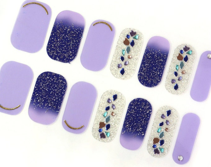 Purple Night Sky Ombre Nail Wraps / Transparent Nail Polish Strips / 3D Nail Stickers / Korean Silver Glitter Nail Wraps Free Shipping in US