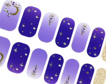 Purple Ombre Nail Wraps / Transparent Moon Nail Strips / 3D Star Nail Wraps / Korean Nail Wraps / Glitter Nail Wraps Free Shipping US