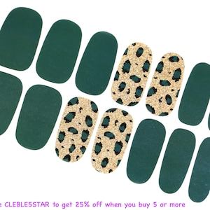 Green Nail Wraps / Leopard Nail Polish Strips / Cheetah Nail Stickers / Gold Glitter Nail Wraps / St Patricks Day Korean Animal Nail Wraps