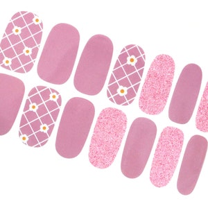 Pastelroze Nail Wraps / Flower Floral Glitter Strips voor vrouwen / Check Plaid Nail Stickers / Neutral Solid Cute Nail Wraps Gratis verzending