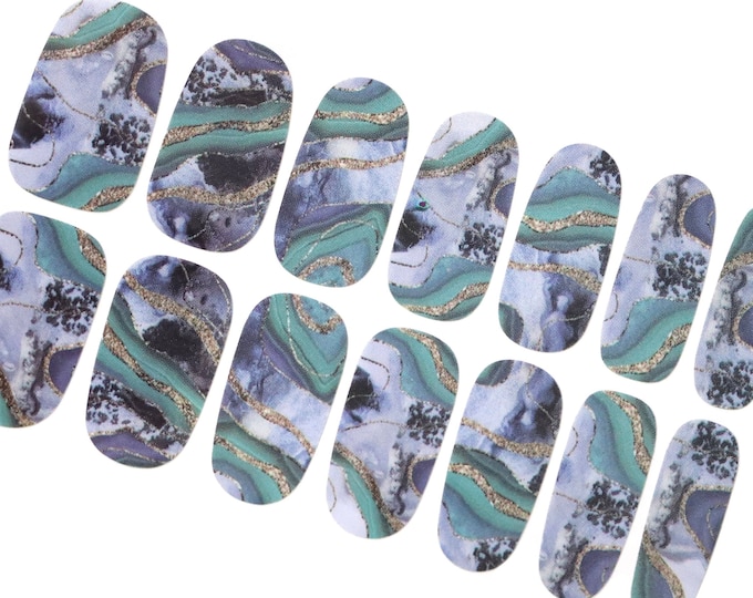 Gray Marble Abstract Ombre Nail Wraps / Granite Stone Green Crystal Nail Polish Strips /  Women Ocean Geometric Nail Stickers / Snake Nails