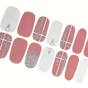 Spring Pink Nail Wraps / Pastel Silver Glitter Nail Polish Strips for Women / Elegant Tweed Plaid Check Nail Stickers / Manicure Nail Wraps zdjęcie 2