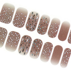 Pink Grey Nail Wraps / Transparent Nail Polish Strips / Nail Strips with 3D Gem / New Years Nail Wraps / Sparkle Nail Wraps Free Shipping US