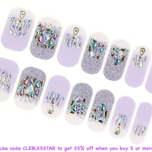 Purple Nail Wraps / Transparent Nail Polish Strips / Lilac 3D Nail Stickers / Korean Nail Wraps / New Year Women Nail Wraps Free Shipping