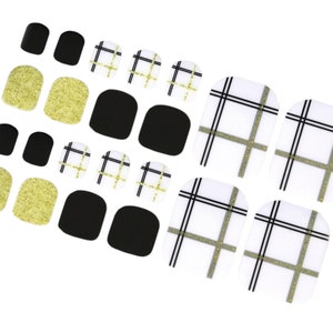 Black & White Plaid Toe Nail Wraps / Gold Glitter Toe Nail Polish Strips / Cute Toe Nail Stickers / Pedicure Women Nail Wraps Free Shipping
