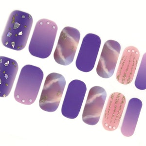 Purple Pink Ombre Nail Wraps / Mermaid Unicorn Nail Polish Strips / 3D Glitter Nail Stickers / Opal Women Manicure Nail Wraps Free Shipping