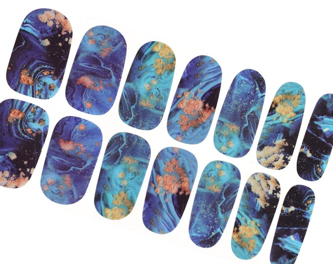 Turquoise Blue Green Marble Abstract Ombre Nail Wraps / Water Color Peacock Nail Polish Strips / Spring Summer Ocean Cloud Sky Nail Stickers