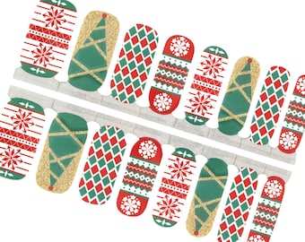 Christmas Nail Wraps: Glitter Tree, Nordic Snowflake Holiday Nail Stickers