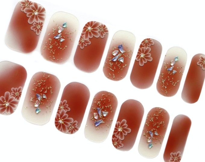 Red Flower Floral Nail Wraps / Burgundy Ombre 3D Nail Polish Strips / Transparent Overlay Lace Nail Stickers / Cute Nail Wraps Free Shipping