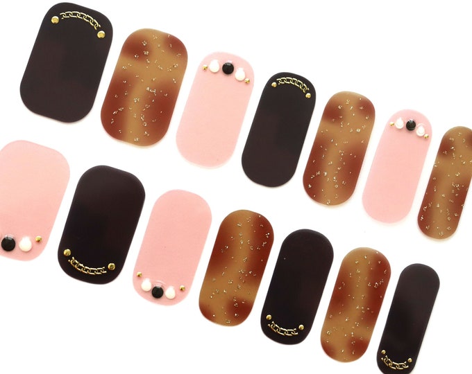 Transparent Amber Tortoise Black Brown Abstract Ombre Wraps / Neutral Autumn Nail Stickers / 3D Pearl Nail Strips / Nail Wraps Free Shipping