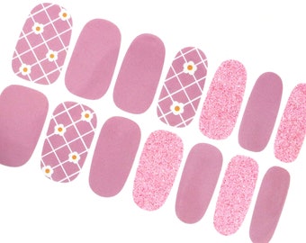 Pastel Pink Nail Wraps: Floral, Plaid, Glitter Nail Stickers