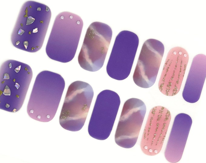 Purple Pink Ombre Nail Wraps / Mermaid Unicorn Nail Polish Strips / 3D Glitter Nail Stickers / Opal Women Manicure Nail Wraps Free Shipping