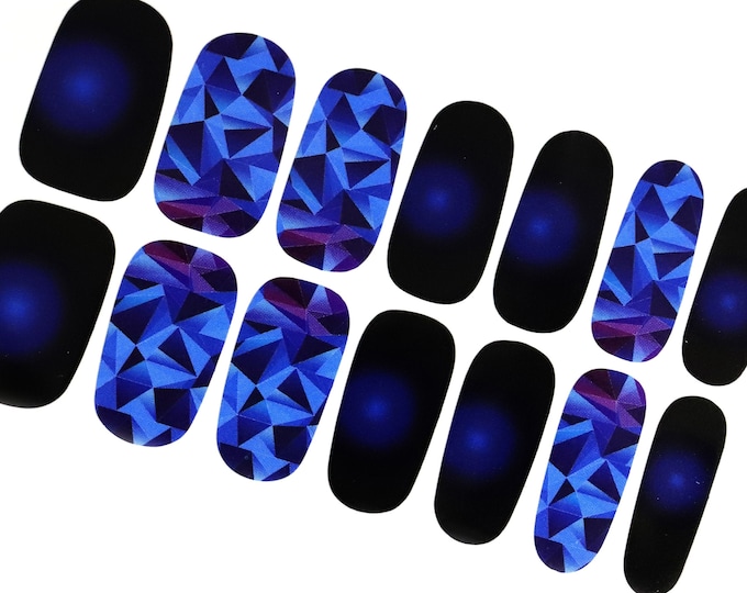 Black Navy Blue Dark Ombre Nail Stickers / Hologram Geometric Abstract Nail Strips / Kaleidoscope Nail Wraps / Pop Korean Nail Wraps