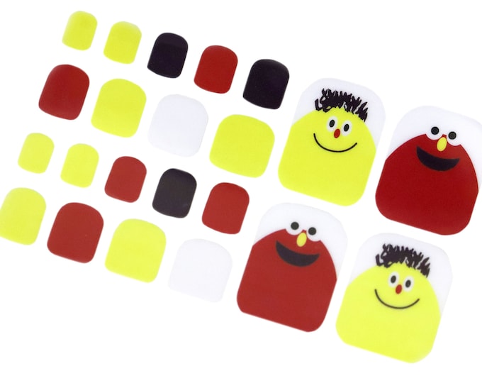Cute Kawaii Nail Wraps for Toes / Yellow Red Toe Nail Polish Strips / Colorful Cartoon Comic Toe Nail Stickers / Pedicure Kids Nail Wraps