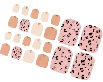 Pastel Pink Cheetah Nail Wraps for Toes / Leopard Toe Nail Polish Strips / Cute Nude Neutral Nail Stickers / Pedicure Women Animal Nail Wrap