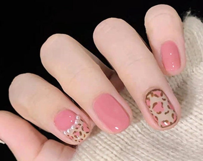 Pink Leopard Print Nail Wraps / Cute Cheetah Nail Polish Strips / White Bow 3D Nail Stickers / Valentines Animal Nail Wraps Free Shipping