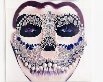 Halloween Face Gems / Festival Face Crystal Stickers with Rhinestones / Adhesive Glitter Face Tattoo / Unicorn Devil Skull Demon Accessories