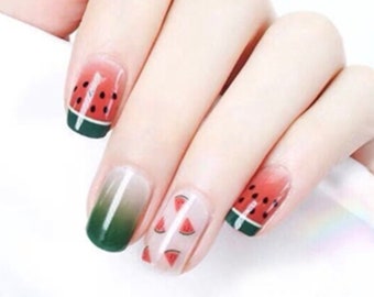 Watermelon Nail Wraps, Tropical Ombre Nail Stickers