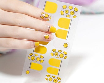 Funny Smiley Face Nail Wraps / Yellow Nail Polish Strips for Women / Overlay Nail Stickers / Cartoon Kawaii Cute Nail Wraps Free Shipping