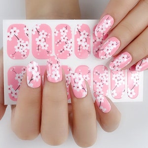 Japanse kersenbloesem Nail Wraps / Pink Flower Floral Nail Polish Strips / Spring Pastel Nail Stickers / Sakura Nail Wraps / Hot Pink Nail