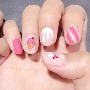 Pink Nail Wraps / Stripes Nail Polish Strips for Women / Summer Ice Cream Nail Stickers / Sweet Dessert Spring Nail Wraps Free Shipping