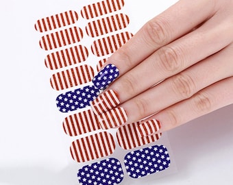 Bleu Rouge Blanc Drapeau Nail Wraps / Patriotic USA Stripe Nail Polish Strips / Glitter Star Nail Sticker / American Nail Wraps 4th of July Free