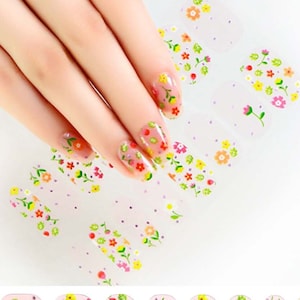 Spring Flower Blossom Nail Wraps / Pink Overlay Floral Nail Polish Strips / Daisy Tulip Rose Nail Stickers / Cute Polka Dot Women Nail Wraps image 1