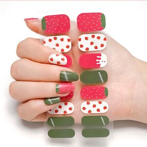 Cute Strawberry Nail Wraps / Red Green Fruit Nail Polish Strips / Spring Summer Fruity Nail Stickers / Strawberries Field Juicy Nail Wraps