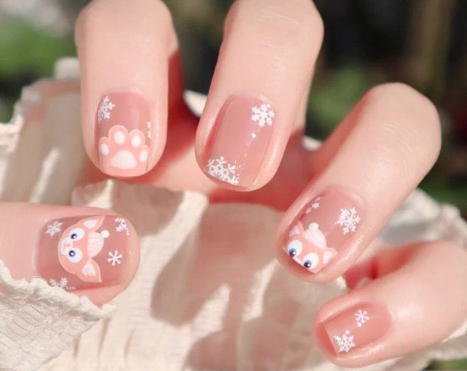 Pink Linabell Nail Wraps / Disneyworld Cute Nail Polish Strips / Snowflake Pastel Nail Stickers / Kids Disney Overlay Anime Paw Nail Wraps