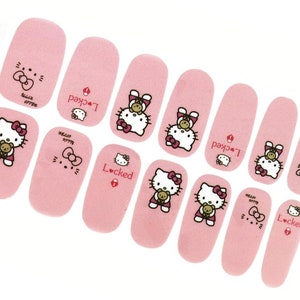 Lindas envolturas de uñas rosas / Tiras de esmalte de uñas Cat Hello Kitty / Pegatinas de uñas Kawaii de dibujos animados para niños / Envolturas de uñas del Día de San Valentín de animales de Japón