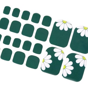 Emerald Green Toe Nail Wraps / White Daisy Toe Nail Polish Strips / Flower Nail Stickers / St Patricks Day Women Nail Wraps Free Shipping