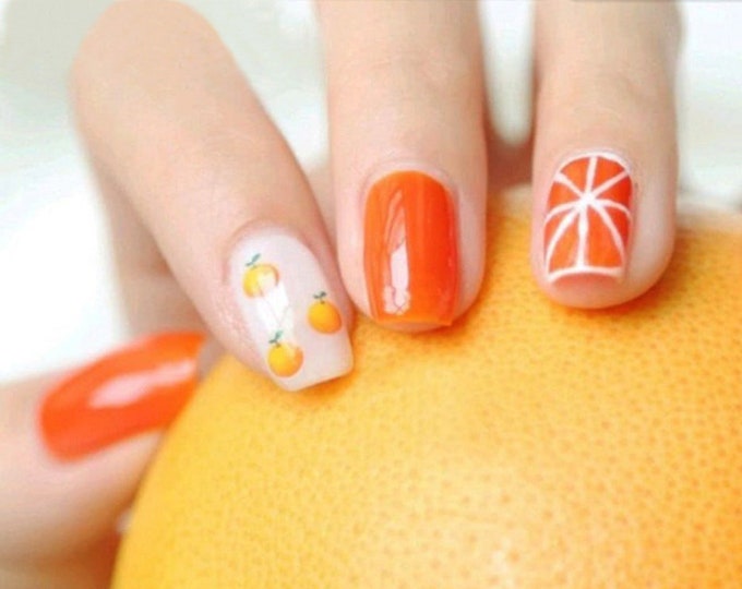 Cute Orange Fruit Nail Wraps / Tropical Nail Polish Strips / Spring Summer Fruity Nail Stickers / Juicy Beach Vegetable Unique Nail Wraps