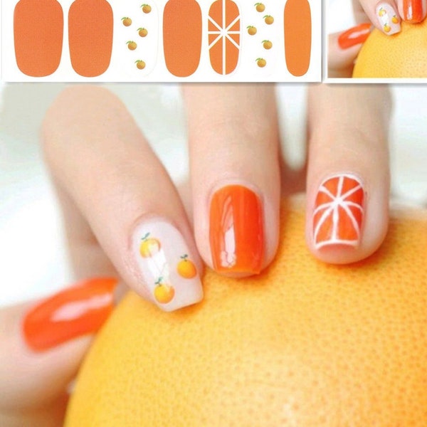 Cute Orange Fruit Nail Wraps / Tropical Nail Polish Strips / Spring Summer Fruity Nail Stickers / Juicy Beach Vegetable Unique Nail Wraps