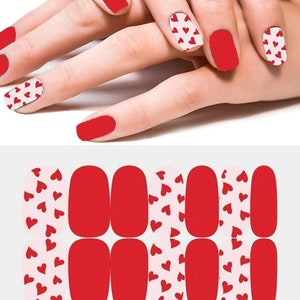 Valentine Nail Wraps / Pink Red Hearts Love Nail Polish Strips Women / Valentines Day Nail Stickers / Cute Solid Nail Wraps Free Shippig