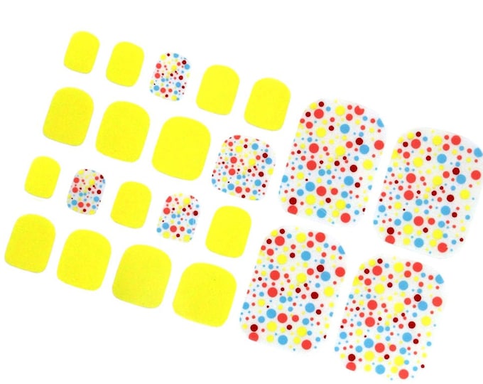 Rainbow Dot Cute Toe Nail Wraps / Yellow Kawaii Toe Nail Polish Strips / Colorful Kids Nail Stickers / Pedicure Women Summer Beach Nail Wrap