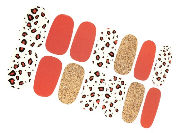 Cheetah Nail Wraps / Leopard Nail Polish Strips / Glitter Nail Stickers / Korean Nail Wraps / Orange Gold Animal Nail Wraps Free Shipping US