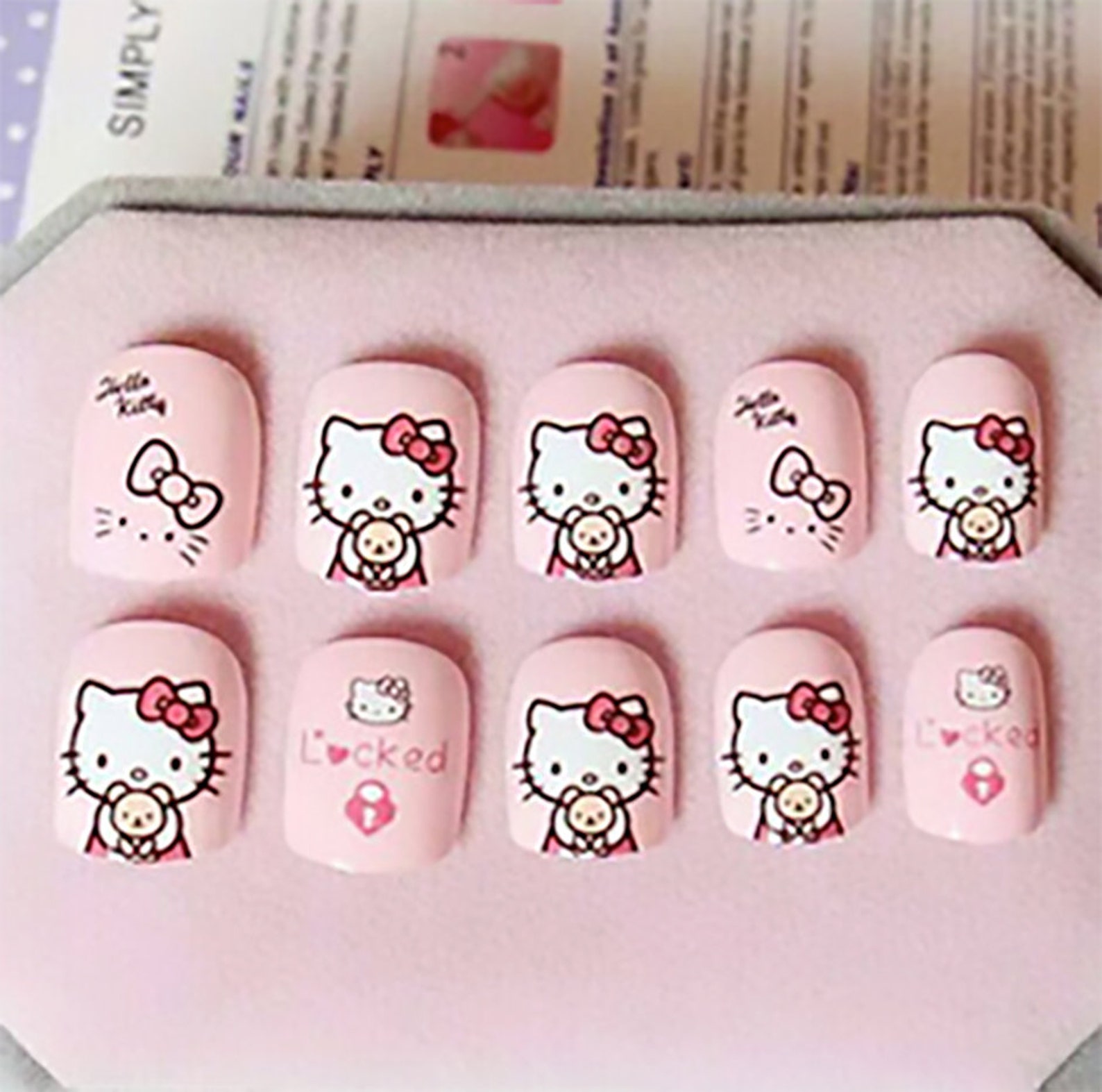 Cute Pink Nail Wraps / Cat Hello Kitty Nail Polish Strips / Etsy