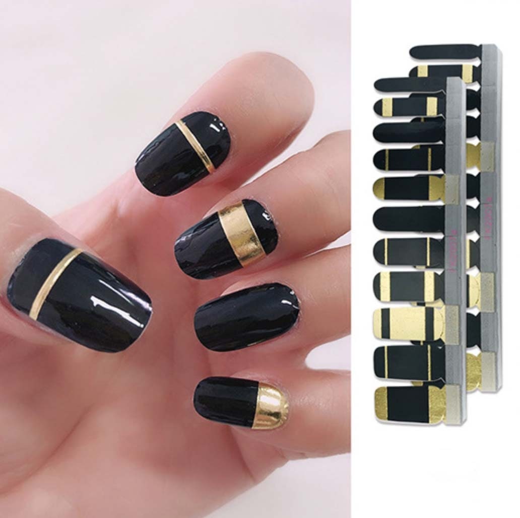 Black Gold Stripe Nail Wraps / Modern Abstract Nail Polish Strips /  Geometric Dark Nail Sticker / Solid Color Nail Wraps - Premium Design