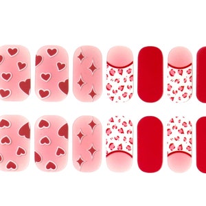 Valentine Nail Wraps / Red Hearts Burgundy Nail Polish Strips Women / Valentines Day Nail Stickers / French Tip Overlay Leopard Nail Wraps image 3