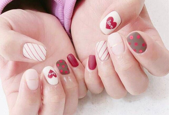 Pop Nail Wraps Pop / Love Heart Nail Polish Strips / Cute Nail Stickers / Valentine Nail Wraps / Women Korean Nail Wraps Free Shipping in US