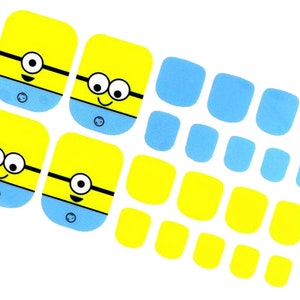 Minions Cute Toe Nail Wraps / Blue Yellow Toe Nail Polish Strips / Kawaii Kids Toe Nail Stickers / Pedicure Anime Nail Wraps Free Shipping