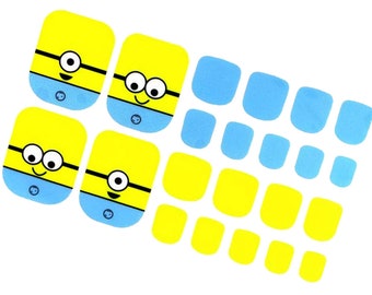 Minions Cute Toe Nail Wraps / Blue Yellow Toe Nail Polish Strips / Kawaii Kids Toe Nail Stickers / Pedicure Women Nail Wraps Free Shipping