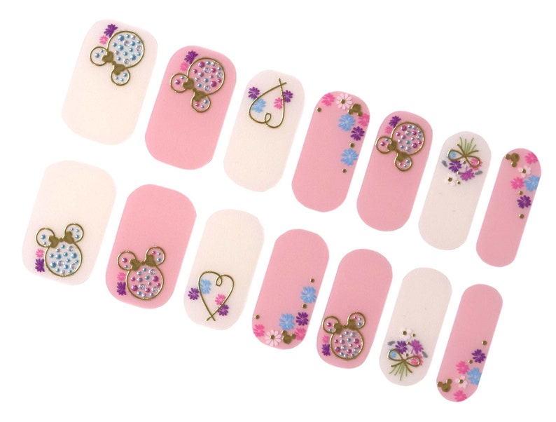 Mickey Mouse Cute Nail Wraps / Disneyworld Minnie Nail Polish Strips / Spring Pastel Nail Stickers / Heart Pink Neutral Overlay Nail Wraps Minnie