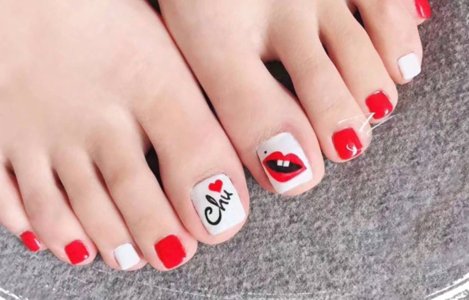 red and white toe nail designs