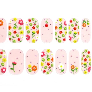 Spring Flower Blossom Nail Wraps / Pink Overlay Floral Nail Polish Strips / Daisy Tulip Rose Nail Stickers / Cute Polka Dot Women Nail Wraps image 3