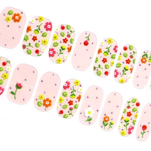 Spring Flower Blossom Nail Wraps / Pink Overlay Floral Nail Polish Strips / Daisy Tulip Rose Nail Stickers / Cute Polka Dot Women Nail Wraps image 2