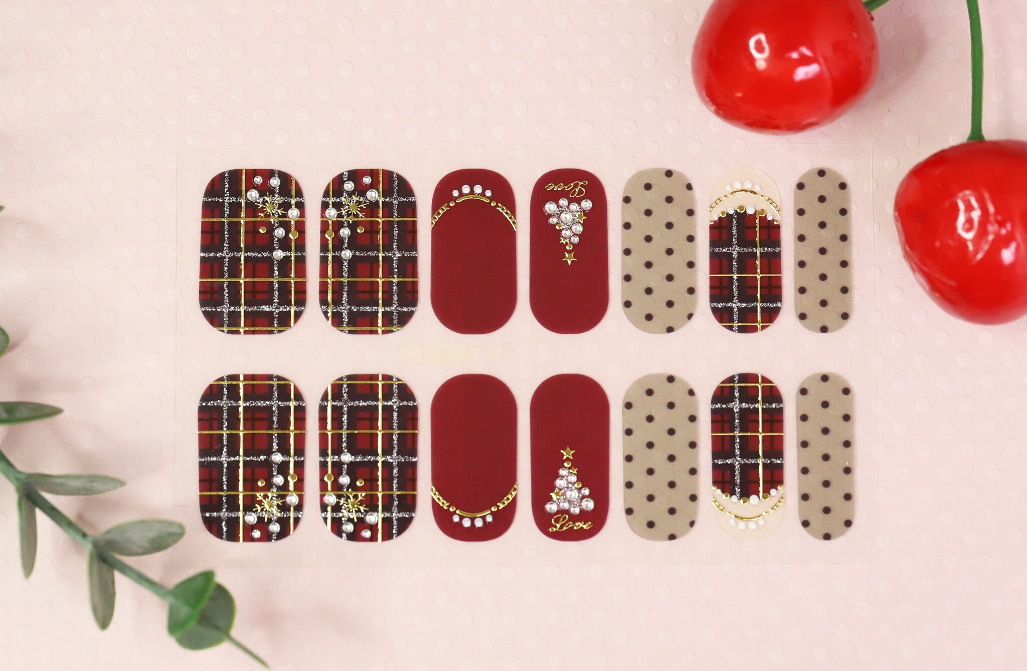 Christmas Nail Wraps Christmas / Burgundy Holiday Nail Strips Etsy